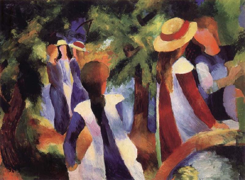 August Macke Girls Amongst Trees France oil painting art